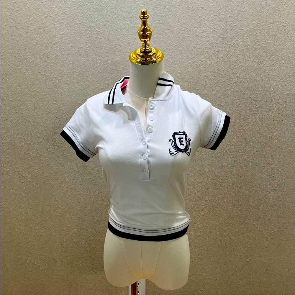 Brand New Edikted White Polo Shirt with Blue Accents